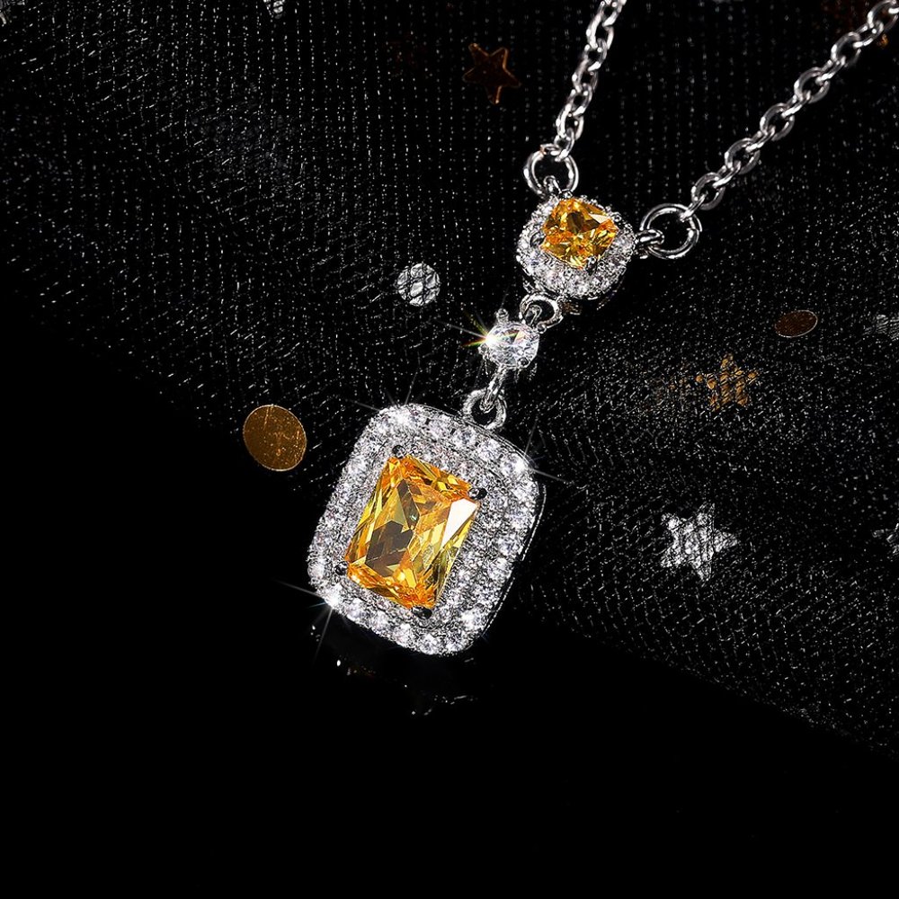 "Bling Double Royal Yellow Zircon Silver Plated Necklace for Women, UNVN12412 - Picture 4 of 6